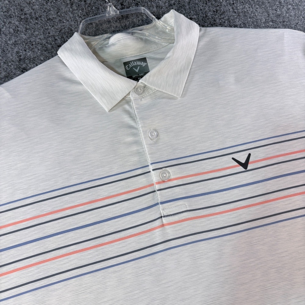 Callaway Opti-Dri Mens XL Golf Polo Shirt White Striped Short Sleeve Performance